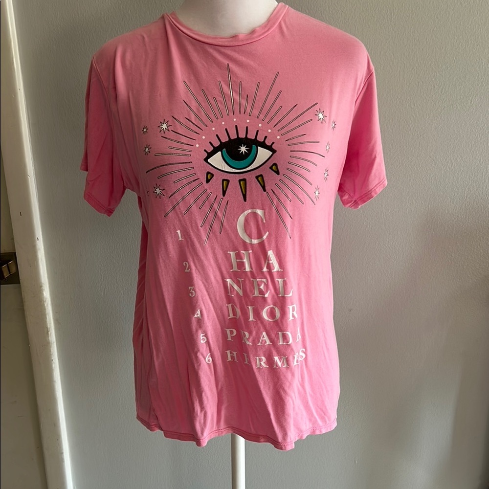 [LA TC] Pink Graphic Tee with Eye Design - Size Small